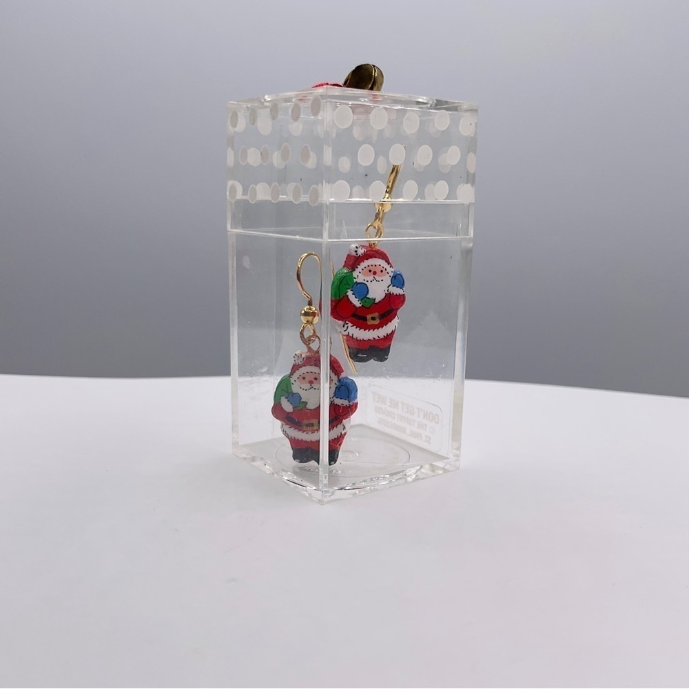 VTG Santa Claus Earrings Christmas Resin Jewelry Novelty Stocking Stuffer Gift